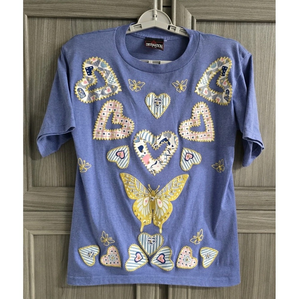 Destination LA Embellished Womens Butterfly Top Size Large Vintage Classic...